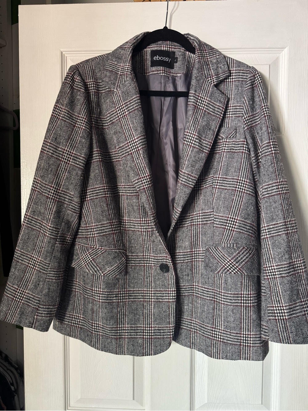 Gray Plaid Blazer with Subtle Red Windowpane